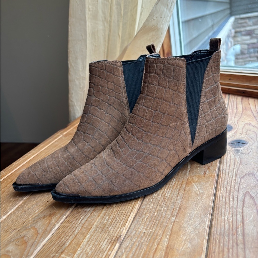 Brown Crocodile-Patterned Marc Fisher Ankle Boots